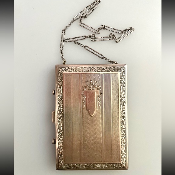 Vintage Silver Plate and Sapphire compact case w/mirror and rouge compartments - Picture 2 of 9